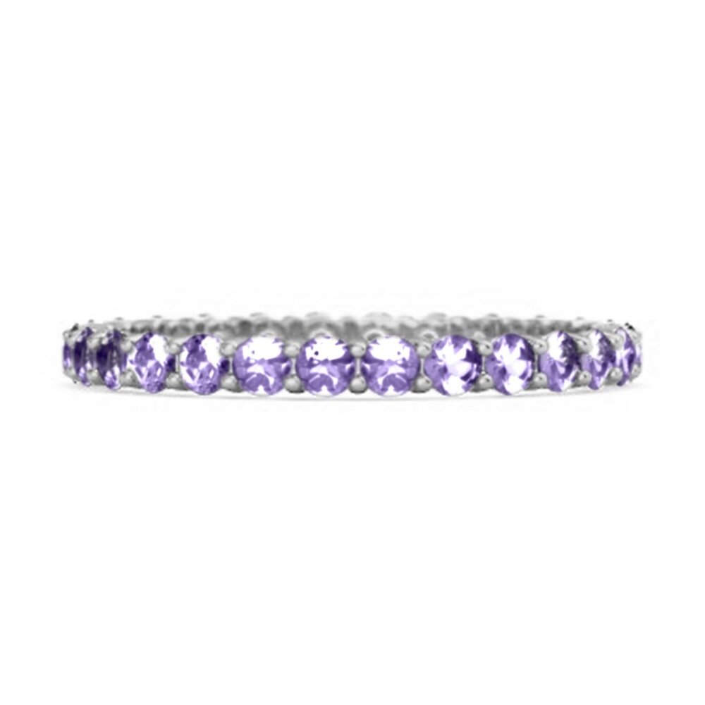 Full Eternity Round Shape Amethyst 925 Sterling Silver Stackable Women Ring
